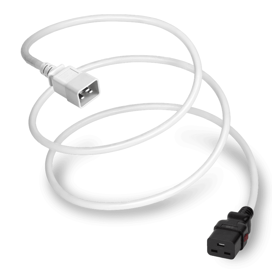 12FT White A-Lock IEC320 C20 to IEC320 C19 Universal Locking 15A 250V