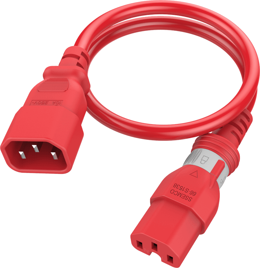 3 Feet Red IEC 60320 C14 to S-Lock C15 14awg SJT Power Cords